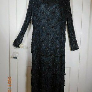 Vintage La Divina New York Beaded Black Layered Evening Gown